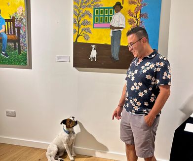 BUMBLE AND ME POSING BY HIS PAINTING 